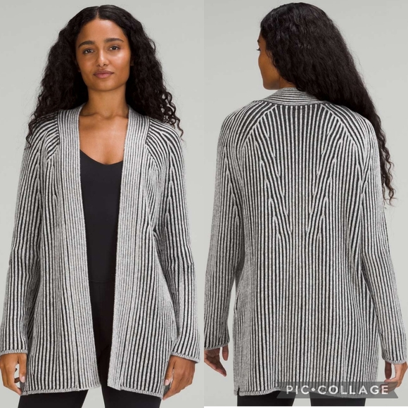 Lululemon Wool Cashmere Open Front Chunky Ribbed Knit Wrap Cardigan Sweater Grey - Picture 1 of 16